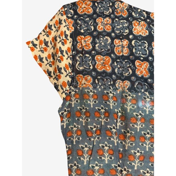 Anthropologie Raga Autumn Meadow Maxi Dress XS Blue Orange Ivory Boho - Picture 8 of 9